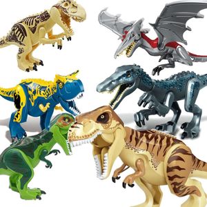 Novos blocos de bloqueio dinossauros jurássicos mundo tiranossauro rex wyvern velociraptor blocos de construção dinossauro brinquedos crianças meninos presentes