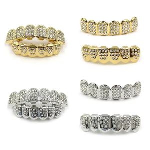 Dental Grills Fshion Hip Hop Gold Silver Colour Iced Out CZ Teeth Top Bottom Men Women Jewelry 231122