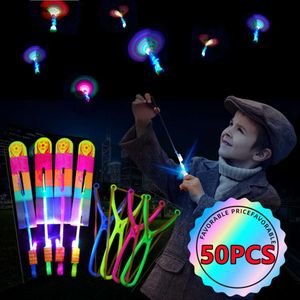 Neu Neu 50/30/10/5/1Pc Erstaunliche Licht Spielzeug Pfeil Rakete Hubschrauber Fliegende Spielzeug LED Licht Spielzeug Party Spaß Geschenke Gummiband Katapult