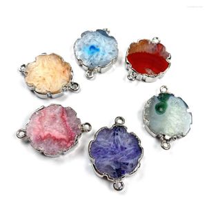 Pendant Necklaces Natural Stone Gem Flower Multicolor Agate Connector Handmade Crafts DIY Vintage Necklace Jewelry Accessories For Woman