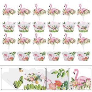 Festive Supplies 24 Pcs Flamingo Cake Insert Birthday Toppers Party Cupcake Baking Wrappers Baby Wrapping Paper Candy Dessert Hat