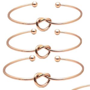 Bangle Knot Heart Bangle Pulseira Aberto Pulseiras Ajustáveis Cuff Mulheres Moda Jóias Ouro e Gota Entrega Jóias Pulseiras Dhkfw