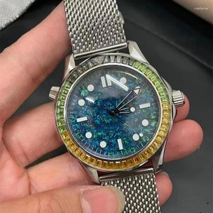 Relógios de pulso 2023 Top Luxury 42mm Automático Mecânico Quadrado Diamante Camuflagem Gráfico Dial Aço Inoxidável Nylon Cinto Marca Relógio