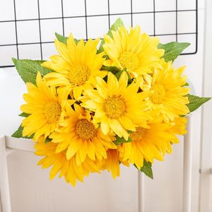 Dekorative Blumen 33 cm künstliche transparente Röhre einzelne Sonnenblume gefälschte Pflanze Hochzeit Seidenstrauß Dekoration Haushalt Party Supplies