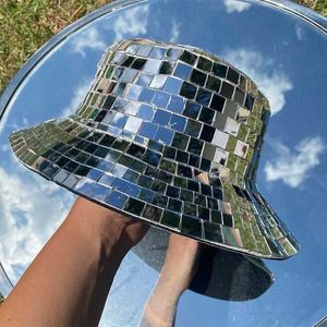 New Disco Bucket Hat Disco Fisherman Hat Party Decorative Glass Sequin Hat 231015