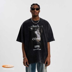 Mężczyźni i kobiety T-shirtslawfoo Chin-Chic Marka American Wash Scenerie Gothic Druku