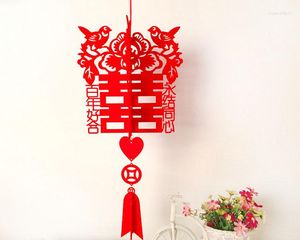 Christmas Decorations 10pcs/lot Non-woven Fabric Chinese Style Love Heart Wedding Hanging Ornament For Event Decor Lanterns & Birds Xi