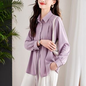 Blusas femininas elegantes e jovens camisa roxa para mulheres amarrar a cintura esbelta 2023 Blusa feminina elegante da primavera