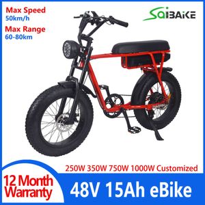 Электрический велосипед с красной рамой 48 В 250 Вт 350 Вт 750 Вт 1000 Вт Мощный горный электрический велосипед с толстыми шинами 20 дюймов Fatbike для поездок на работу для взрослых