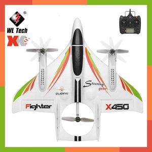 Elektriska RC -flygplan WLTOYS Fjärrkontrollplan för barn 2.4G 6CH X450 3D 6G RC Avion Glider Fixed Wings Novel LED Light Children Yestor Toy 231122