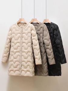 Women's Jacket Down Coat Light Thin Portable White Duck Jacket Mid Length Round Neck Korean Collarless Inner Layer for Autumn 231123