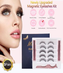 5 najlepszych par fałszywych rzęs Zestaw 5D Niewidzialne rzęsy z 2 płynnymi eyelinerami i pincetami magicznymi rzęsami nie klej no blok magnesowy nr.22097312