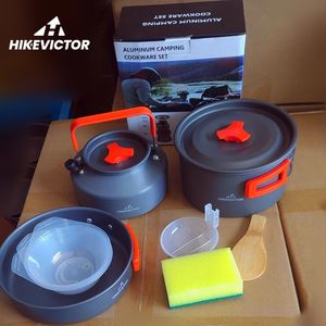 BBQ Tools Accessories Hikevictor Camping Cookware Set Aluminum Portable Outdoor Tableware Cookset Cooking Kit Pan Bowl Kettle Pot Hiking Picnic 231122