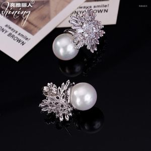 Hoop Earrings Genuine Real Jewels Liangya Beauty Korean Version Snowflake Zircon Shell Pearl First Jewelry High