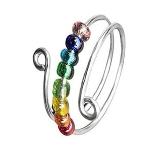 Bohemian Rainbow Beads Anxiety Ring Rotate Freely Anti Stress Fidget Spinner Rings For Women Girls Fashion Wedding Jewelry GC2062