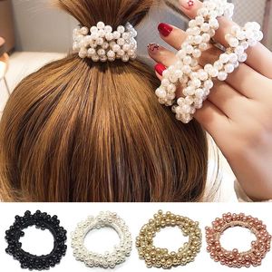 Hårklämmor Barrettes Fashion Girls Pearl Beads Pannband Holder Rubber Rope Elastic Korean SCRUNKIE GUM HEADDRESS FÖR KVINNAL