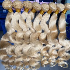 Toppkvalitet Peruansk malaysiskt indiskt hår 613 Blond kroppsvåg Vågiga hårförlängningar 5 Buntar 100% Raw Virgin Remy Human Hair