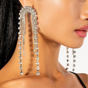 Brincos de argola Moda Bling Rhinestone Long Frtassel Bridal Wedding Dinner Ultra Flash Crystal Brincha Ladies Jóias Acessórios