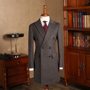 Мужской смешанный зимний коричневый длинный плащ, пиджак, курительные костюмы, официальное двубортное пальто с узором «елочка», на заказ Gabardina Hombre 231122