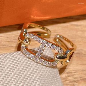 Trauringe Uilz Einfache Kette Inlay Cz Hohl Offen Für Frauen Kristall Geometrischer Ring Koreanische Jubiläumsfeier Kleid Zubehör Jewerly
