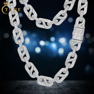 Designer jóias fonte de jóias fábrica 14mm 925 prata esterlina 6a vvs baguette moissanite diamante gelado fora bussdown cubano link corrente colar