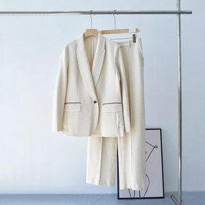 Kadınlar Squit Blazer Suit 2023 Sonbahar ve Kış Bej Ceket Yüksek Bel Düz Pantolon 231123
