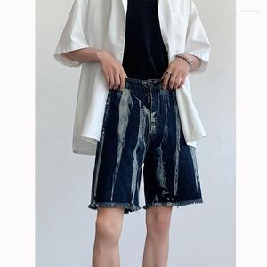 Męskie dżinsy letnie dżinsowe szorty mężczyźni moda retro bar barwiony męski streetwear koreański luźne niebieskie proste m-2xl