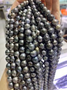 Kedjor pärlhalsband fina smycken 13-14mm risform tahiti naturligt ojämnt påfågel grön skruvtråd pärlor kvinnliga halsband