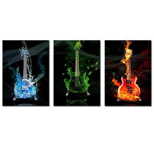 3 -częściowy streszczenie gitara Flame HD Wall Picture Decor Home Decor Art Ralut na płótnie na salon bezframent1674658