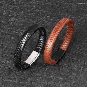 Charm Bracelets Simple Men's Braided Leather Bracelet Two-color Stainless Steel Magnetic Buckle Bright Accessories