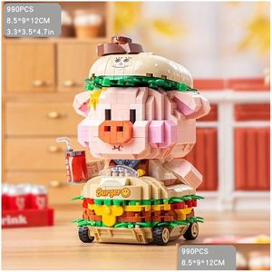 Block för Loz Micro Diamond Building Hamburg Pig Cute Childrens Puzzle Assembly Block Toy Birthday Present 231117 Drop Leverans Toys G DHZ5T