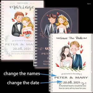 Spiral Notebook Özel Özel İsim Tarih Baskı Düğün Davetiyeleri Kartı Doğum Günü Masa Dekorasyon Partisi Yazma Malzemeleri RSVP