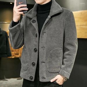 Giacche da uomo Cappotto di pelliccia reversibile in pelle scamosciata Taglie forti Giacca ispessita in velluto caldo di pecora Autunno Inverno Top a maniche lunghe monopetto