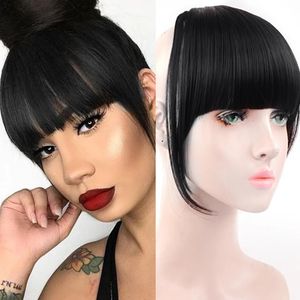 Bangs Lupu Mulheres Sintéticas Cabelo Curto Reto Blunt Bangs Natural Falso Grampo de Cabelo Falso em Perucas para Fibra Resistente ao Calor Preto 231123