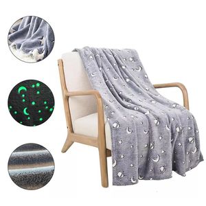 Filt lysande varm flanell natt fluorescerande geometriska tryckblad soffa kast sängöverdrag barns siesta fritid täckningar 231123