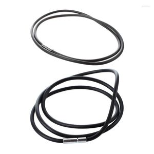 Chains 2 Pcs 3Mm Black Rubber Cord Necklace With Stainless Steel Closure - 24 Inch & 25.5