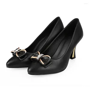 Dress Shoes 2023 Women's High Heels Luxury Rhinestone Bowknot MaBlack Office Lady Fashion Shallow Hoof Pumps