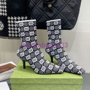 Boots Tom 75mm Jacquard knitted Sock Ankle boots Stiletto Short Boot stretch Elongated square toes kitten heels Booties for women luxury designer shoes GX