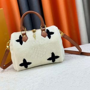 Borsa di lusso di nuova marca Pelliccia bianca Speedy 25 Borsa sopra la luna Marsupio di lana di alta qualità Marsupio Marsupio Boston Marsupio Petto a spalla Croce Corpo Portafoglio donna