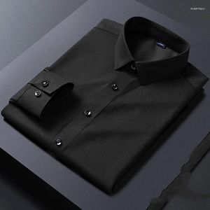 Camicie eleganti da uomo 2023 Camicia elasticizzata antirughe Manica lunga formale Tinta unita Senza stiratura Camisas De Hombre Abbigliamento uomo