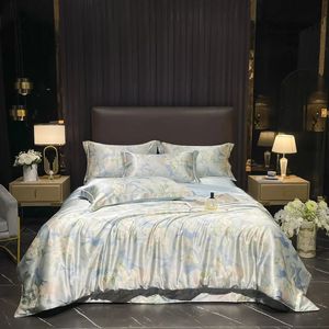 Conjuntos de cama Natural Silk Bedding Set High-End Luxury Soft Silky Quilt Cover Set Único Duplo King Size Impressão Duvet Cover Set 231122