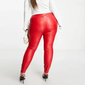 Pants Women's Mid Waist Faux Leather Pencil PU Skinny Tights Elastic Stretchy Leggings Sexy Trousers Red Plus Size Winter