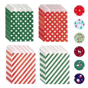 Gift Wrap 24Pcs Christmas Paper Treat Bags Polka Dot Striped Pattern Candy Buffet with stickets for Xmas Party Favor 231122