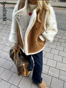 Mulheres coletes moda quente colete de pele para mulheres elegante sem mangas turndown colarinho jaquetas inverno chique casual colete de couro falso 231122