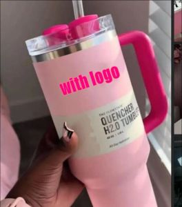 DHL Pink Flamingo H2.0 40 oz Tumbler Cups med handtag isolerat täcker Straw rostfritt stål kaffetumbler resebil muggar 1123