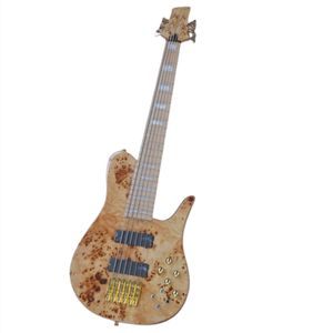 6 Strings Neck-thru-body Electric Bass Guitar with Gold Hardware Offer Logo/Color Customize