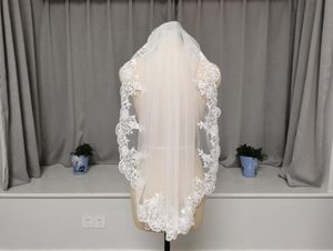 Bridal Veils One Layer White Wedding Veil Short Ivory Lace Trim
