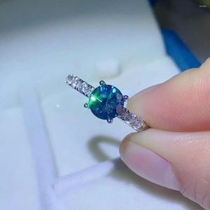 Pierścienie klastra Prawdziwy 1ct niebieski pierścionek z diamentem moissanite 6,5 mm jasny krojona kobieta 925 Srebrna panna młoda będzie zaproponować luksusowy klejnot
