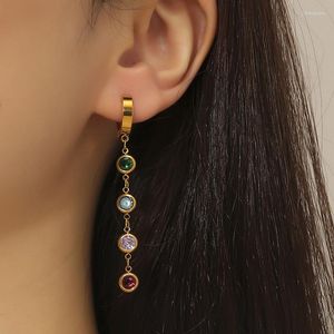Dangle Earrings Titanium Steel For Women Men Colorful Cubic Zircon Tassels Long Small Round Hoop Jewelry 2023