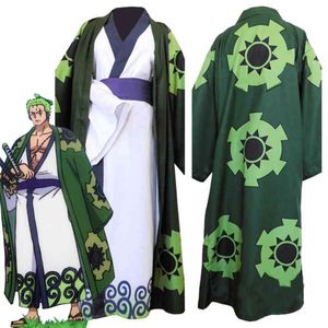 Anime One Piece Roronoa Zoro Cosplay Costume Wano Kuni Ülke Kimono Robe Tam Takım Kıyafetleri Cadılar Bayramı Karnaval Takım AA220324333E